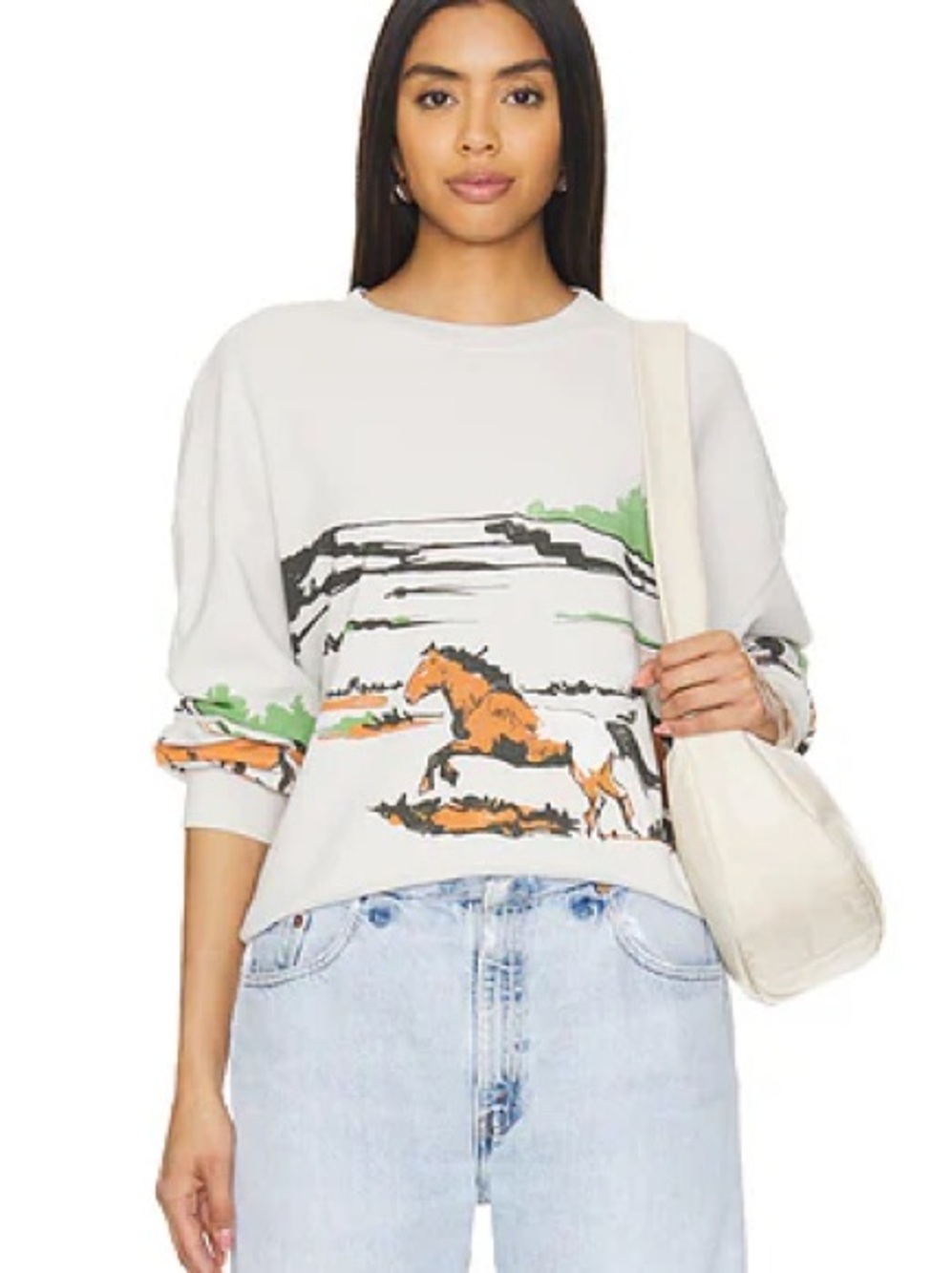 Daydreamer Running Horses Oversized Crewneck Medium Cotton Sweater